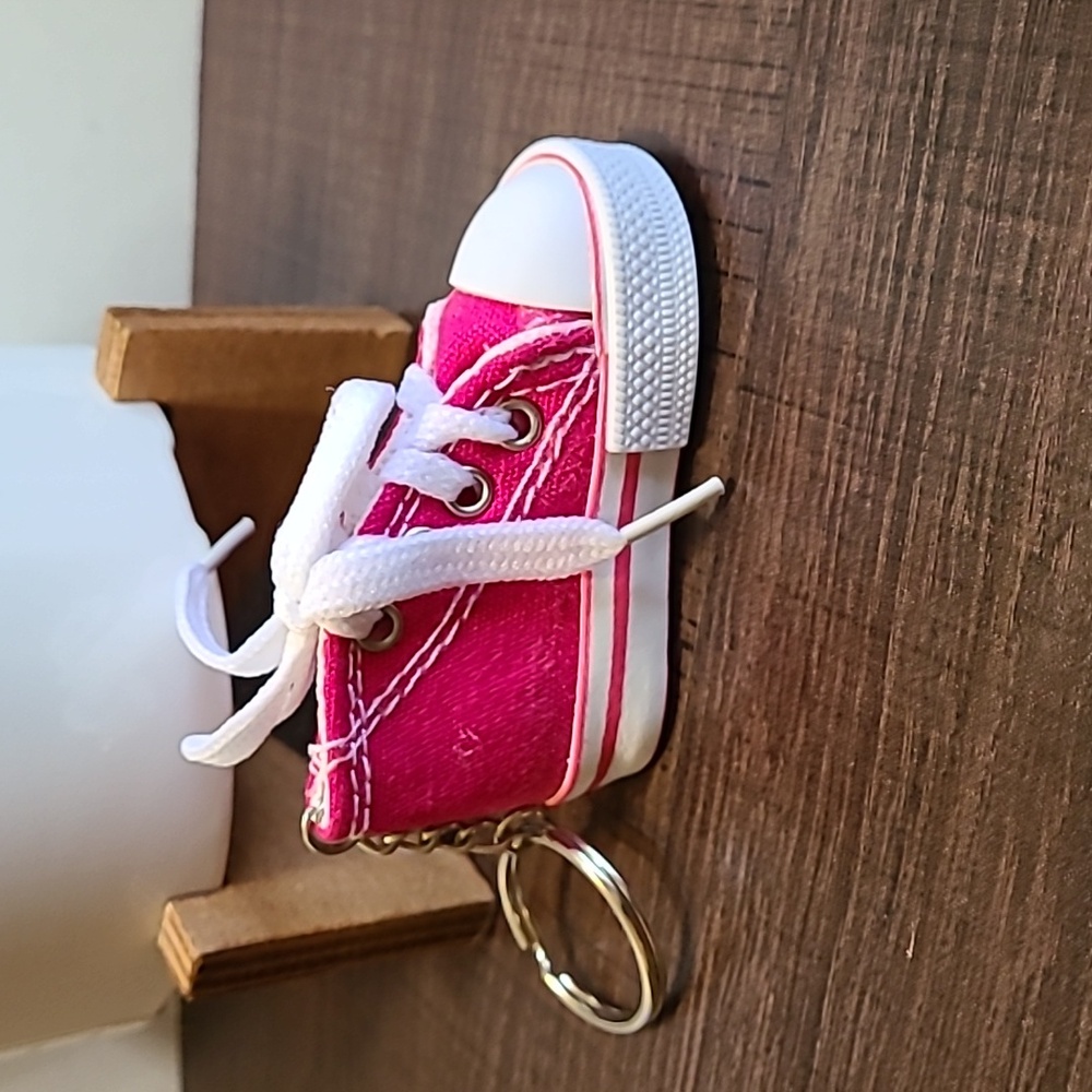 Pink Canvas Sneaker Keychain‎ Cute Miniature Shoe Bag Charm Accessory